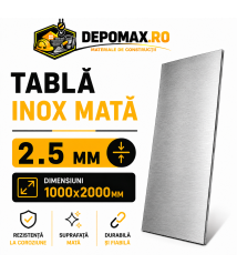 Tabla inox mata AISI 304 2B, 2.5 x 1000 x 2000 mm, 2 mp